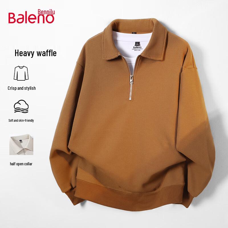 Baleno Men's Waffle Knit Half-Zip Polo Sweatshirt