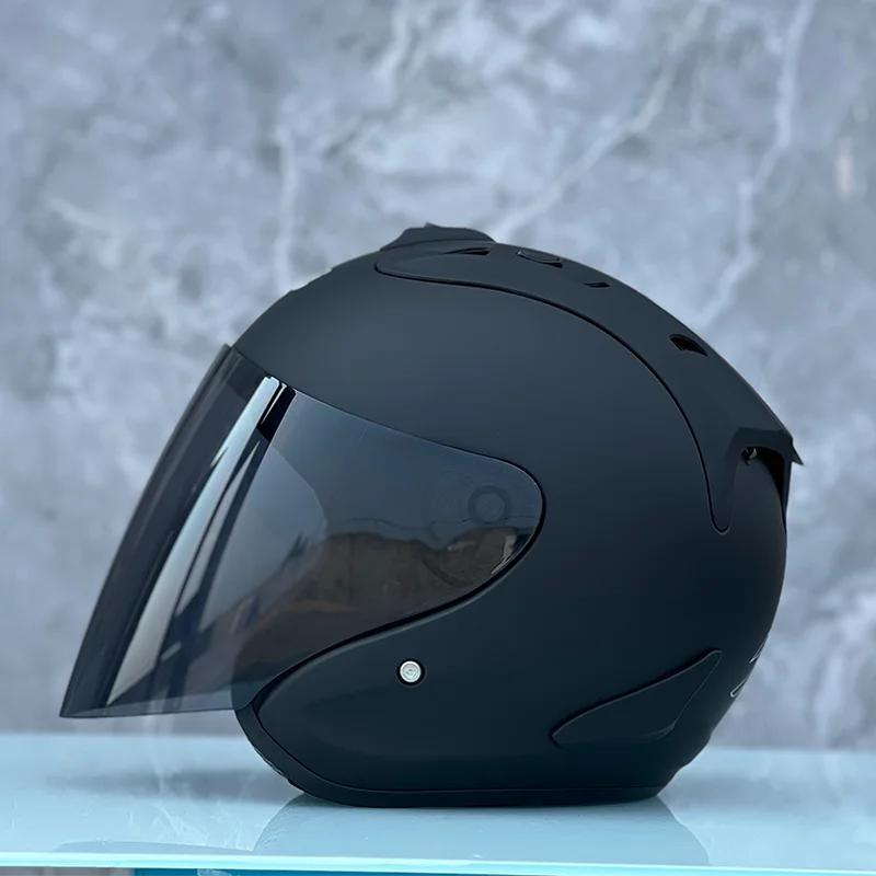 3/4 Open Face Helmet Ram4 Matte Black Motorcycle Helmet Summer Men and Women Jet Scooter Motobike Half Helmets Cascos Para Moto