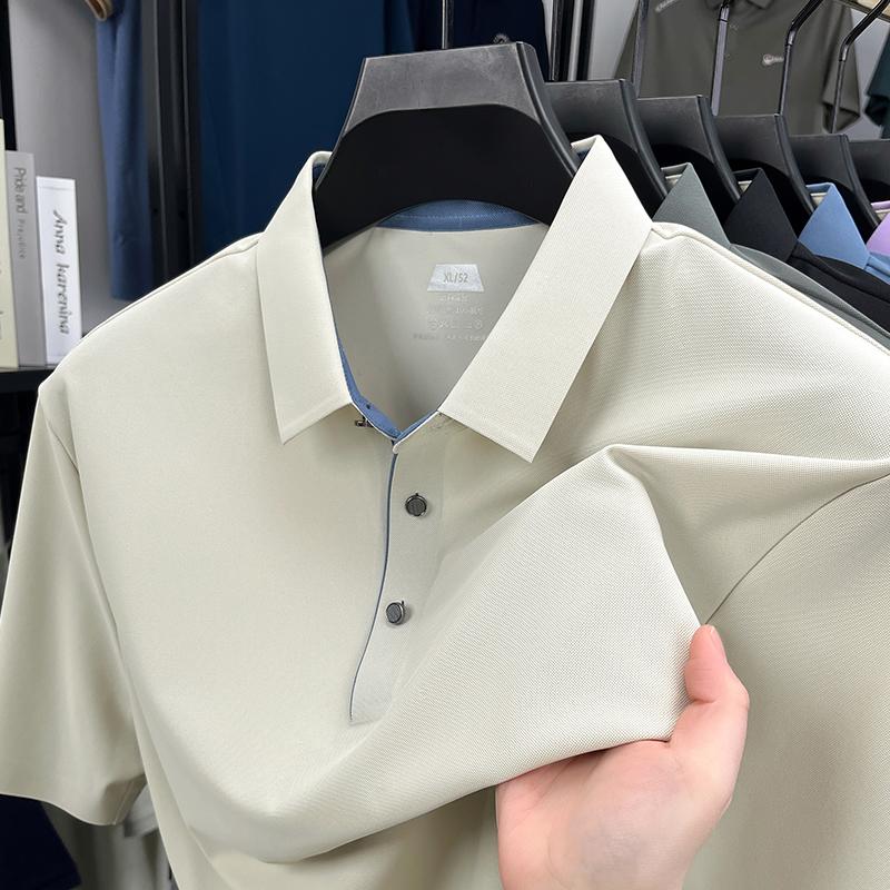 High Quality Ice Silk Breathable Polo Shirt Short Sleeve Men's Wear Summer Comfort Fashion Solid Color Business Casual T-shirt