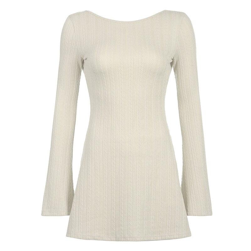 

Осеннее платье женское корейское модное мини-вязаное платье тонкая элегантная одежда женский халат сексуальный шикарный с открытой спиной однотонный с длинным рукавом S