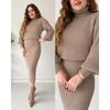 2025 A/W Solid Color High Neck Pullover & Slit Skirt Set
