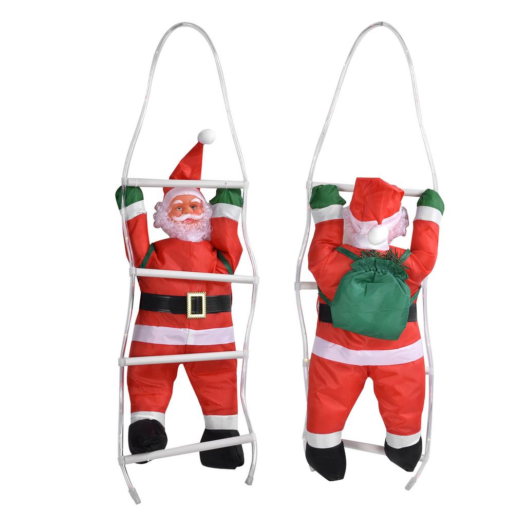 LED Santa Claus šplhající po provazovém žebříku Vánoční ozdoba na vánoční stromek, domovní dveře