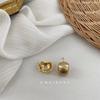 A.MU Little Magic Bean French Retro Gold Frosted Matte Stud Earrings Clips for Women