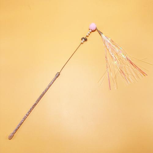 Wire Teasing Cat Stick Long Pole Feather with Bell Fairy Stick Bite Resistant Training Teaser Wand Kitten Toy Pet Supplies