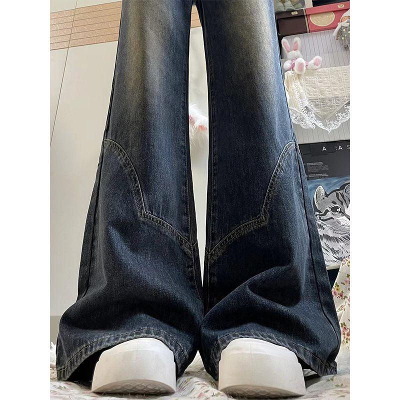 Cement Gray American High Street Retro Straight-Leg Pants Denim Female New Arrival Loose High Waist Wide-Leg Pants Trendy Summer