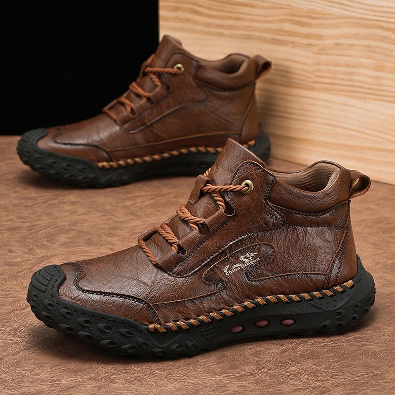 Hand-stitching Leather Men Boots Split Leather Casual Leather Shoes Men Ankle Boots