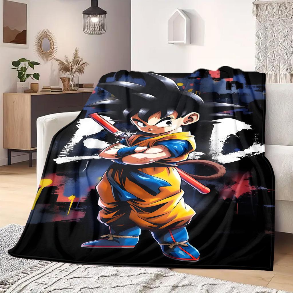Cartoon Son Goku Print Blanket Warm Comfortable Flannel Blanket Suitable for Bedrooms,Sofas, Beds, Chairs, Picnics,Travel -QIAO5