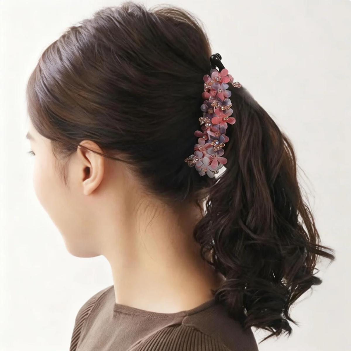 

Elegant Floral Rhinestone Banana Hair Clip, Large Non-Slip Hair Clamp, Fashion Hair Accessory for Women, Ideal for Thick Hair &