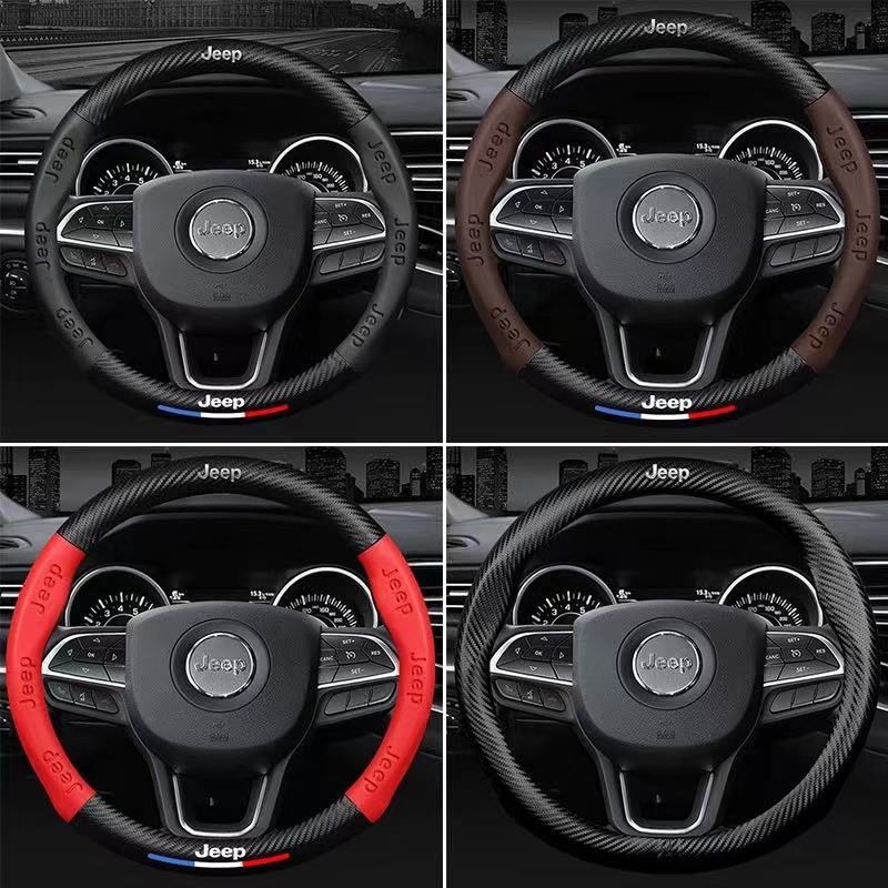 Carbon Fiber Leather Car Steering Wheel Cover Jeep Wrangler Patriot Commander Grand Cherokee Compass Wagoneer Gladiator Renegade