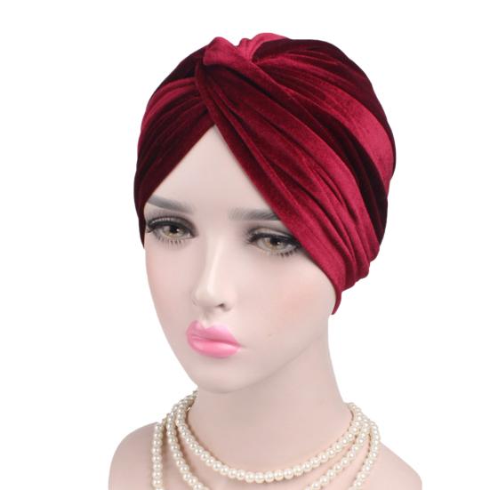 Turban Cap Solid Color Cross Shape Lady Stretchy No Brim Indian Turban Hat for Spring Autumn Winter