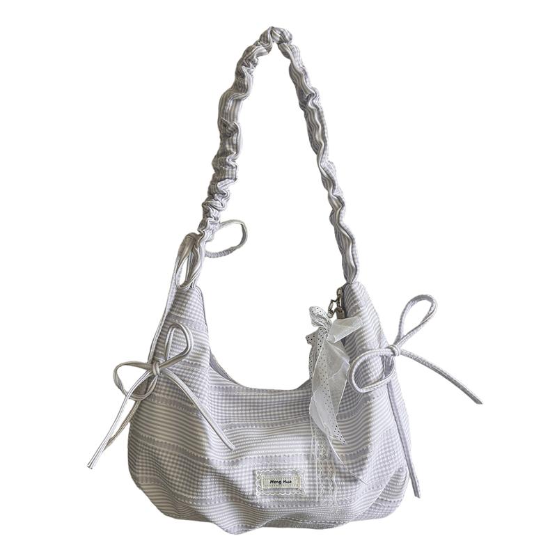 Borsa a mano da donna con fiocco e pieghe, borsa da spalla