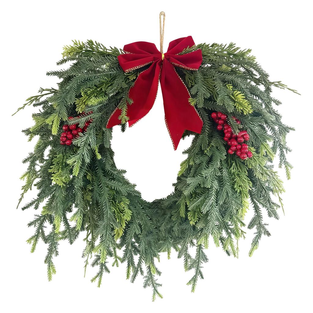 19.7In Artificial Christmas Wreath With Bell Xmas Garland Multifunctional With Red For Indoor Outdoor Decor Sturdy