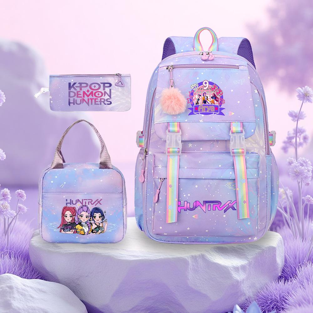 K-Pop Witch Hunters Cartoon Printed Student Pencil Bag Lunch Bag Three-Piece Backpack