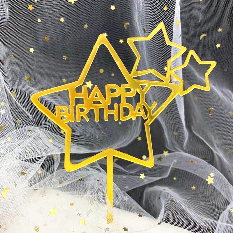 50-Piece Happy Birthday Acrylic Cake Decoration Inserts - Creative English Design for Prosperity, Health, and Longevity