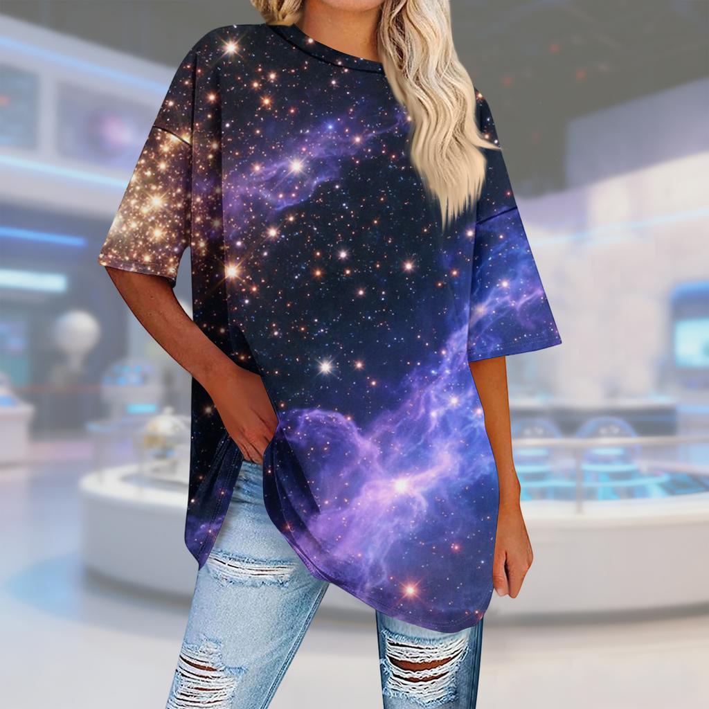 T-shirt de Manga Curta Casual com Estampa Moderna de Gola Redonda para Mulheres e Homens