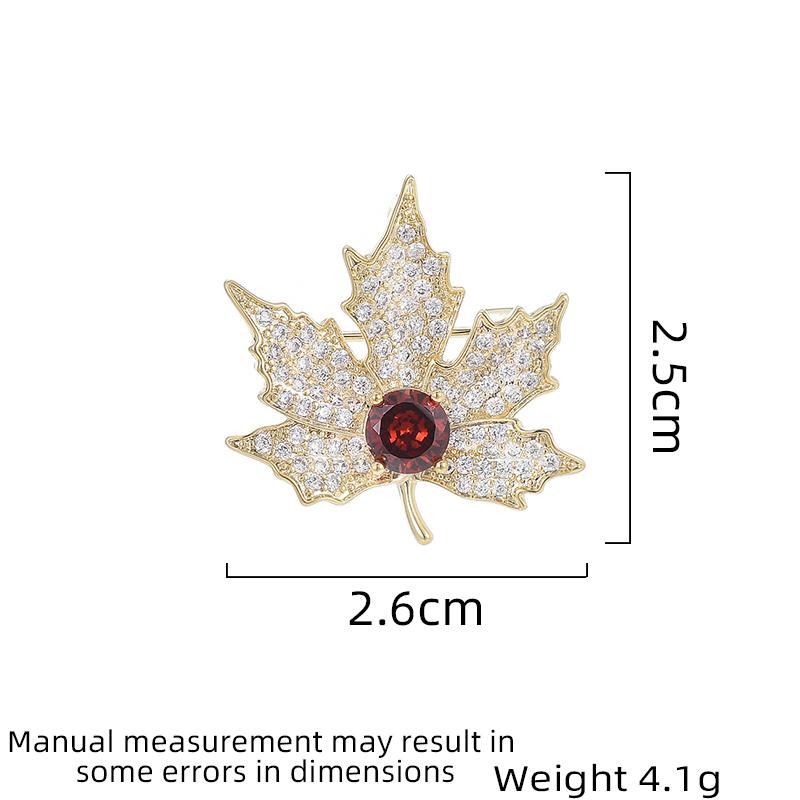 SUYU Women's Light Luxury Vintage Maple Leaf Red Zircon Brooch Elegant Fashionable Versatile Brooch Unique Design