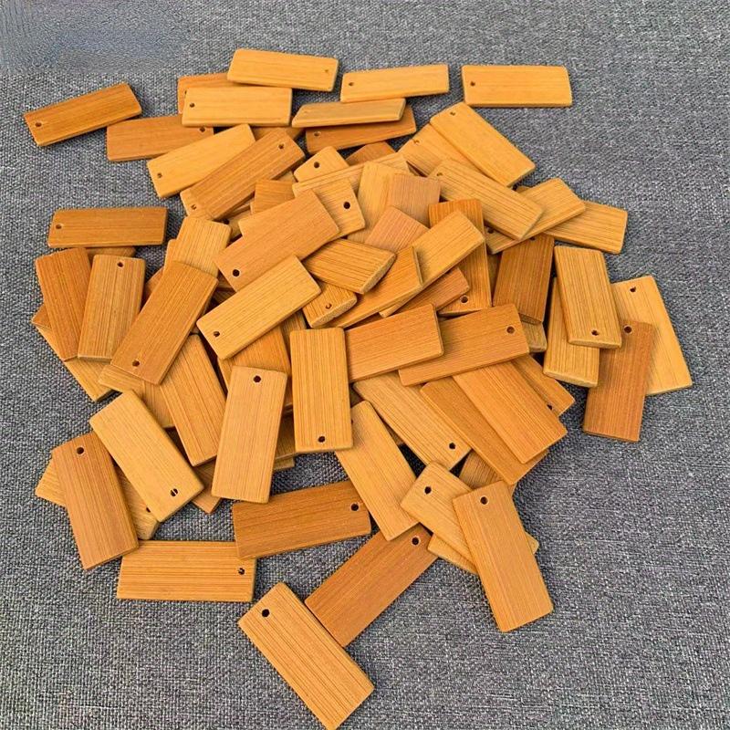 100Pcs 45X20mm Rectangle Tags Bamboo Tags for Keychain Rings, Bamboo Unfinished Wood Key Ring Tag