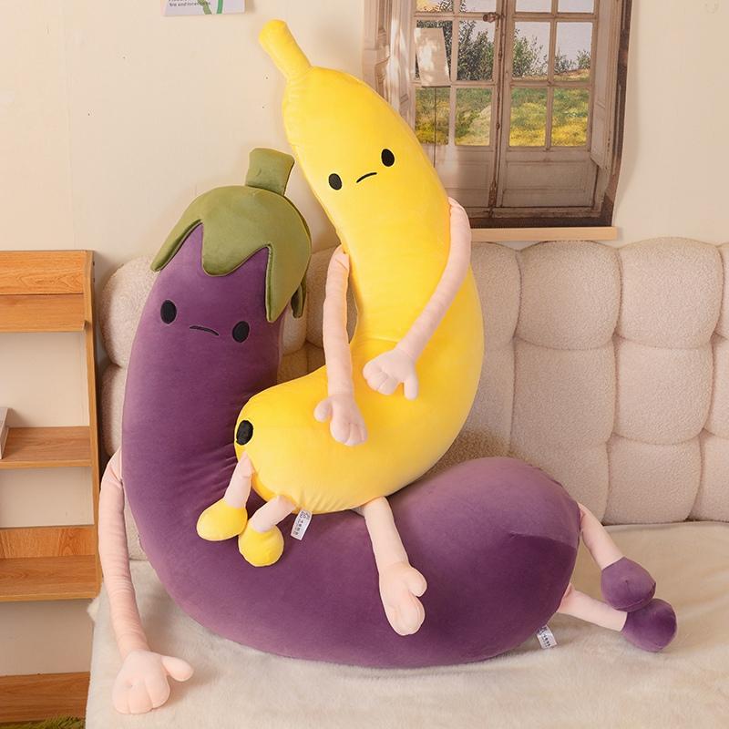 80/100Cm Humanoid Plush Banana Eggplant Toy Stuffed Fruit Plushie Sleeping Companion Present