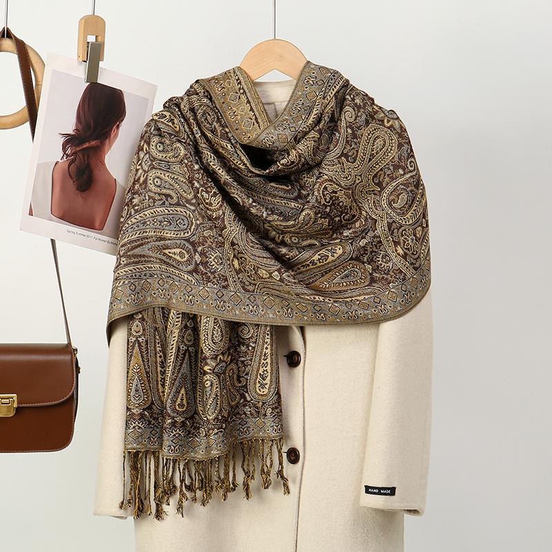 

Autumn Winter Print Parttan Scarf for Women Pashmina Shawls and Wrap Cashmere Blanket Warm Thick Stoles Lady Outdoor Bufanda 70x180cm