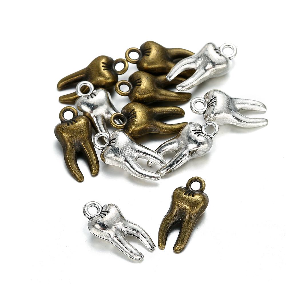 20 Stück/Los Metallzahn Anhänger Antike Schlüsselanhänger Charms Für Halskette Armband DIY Schmuck Ohrring Herstellung Anhänger Zubehör