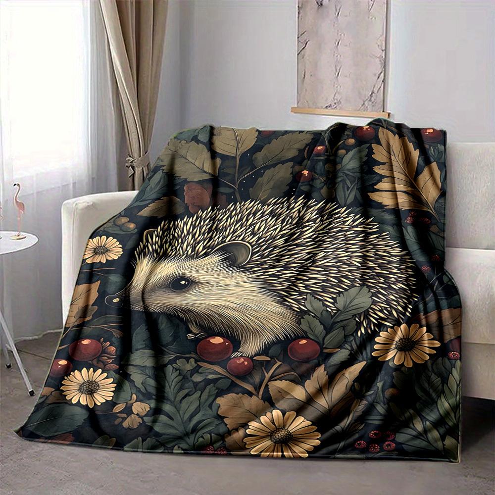 1pc Hedgehog Garden Blanket, Lightweight Flannel Throw Blanket For Sofa, Bed, Travel, Camping, Living Room, Office, Couch, Chair, And Bed