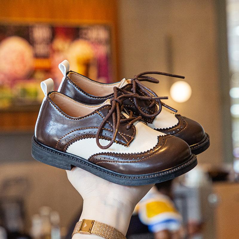 Kids Flat Shoes British Style Retro Children Leather Shoes Pu Soft Sole 2025 New Fashion Boys Casual Shoes Non-slip for Girls