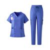 Women's Set V-Neck Short Sleeve Top with Pockets and Drawstring Pants, Quick Dry Color Uniform for Healthcare Workers