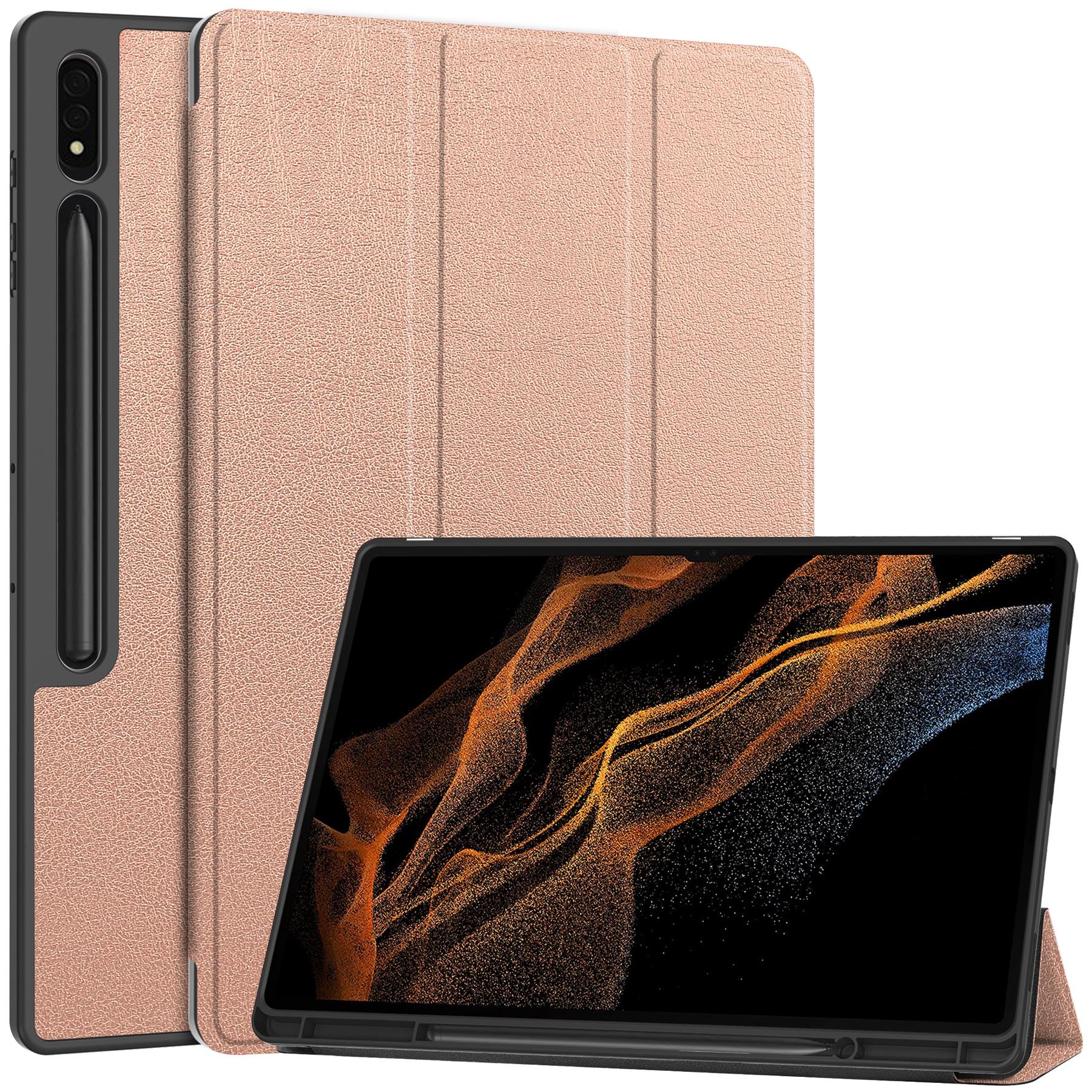 

Для Samsung Galaxy Tab S10 Ultra Чохол-підставка Шкіряний чохол для планшета з амортизацією та відділенням для стилуса Rose Gold