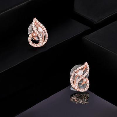 Luxury Designer Rose Gold Plated CZ Peacock Stud Earrings for Women