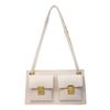 New Double Pocket Underarm Bag For Women Unique Design Retro Lock Buckle Single Shoulder Solid Color PU Crossbody Bag Trend