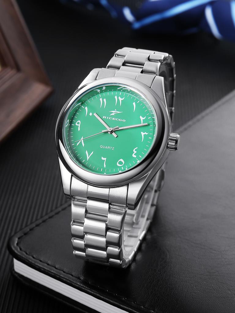 Arabic numeral dial men's steel strap watch simple stainless steel quartz watch commuting leisure night light pointer men's watch gift for men