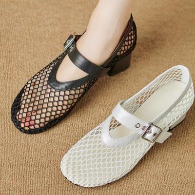 Mode Mesh Mary Jane Einzelschuh Damen Sommer Neu Runde Zehenlinie mit hohlem Mesh Hochhackige Sandalen