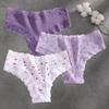 FINETOO 3Pcs Cotton Lace Patchwork Bikini Panties Women Seamless Floral Print Brazilian Pants Low Waist Breathable Female Sexy Lingerie