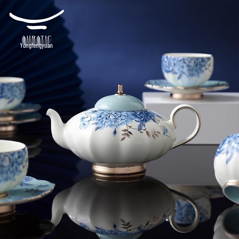 Yongfengyuan Guoci Platinum Blue & White Porcelain 10-Piece Tea Set