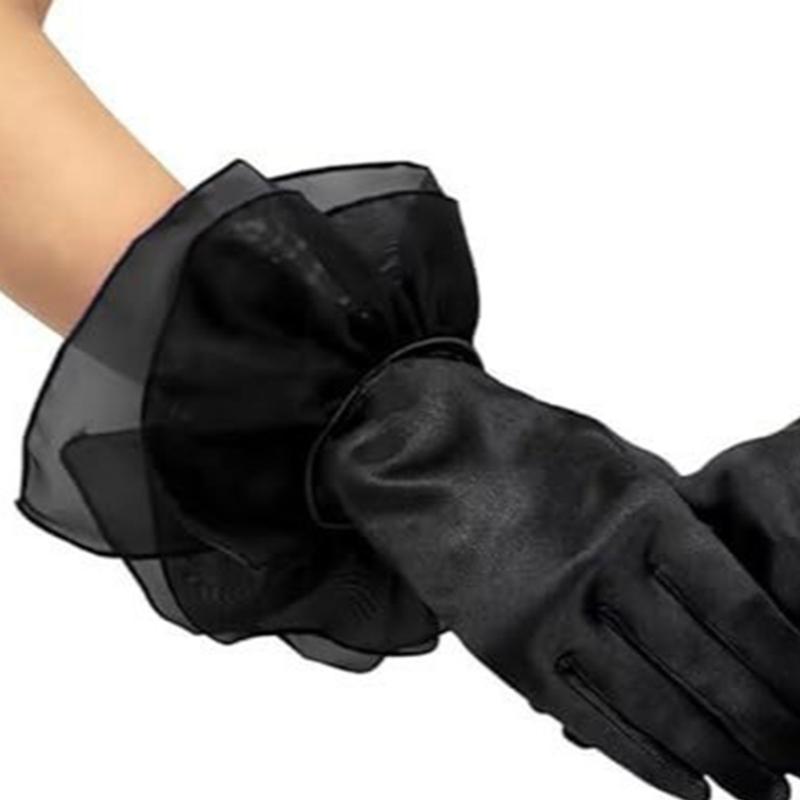 Satined Wedding Gloves with Ruffled Cuffs Design for Bride Wedding Ceremony Reception and Seasonal Occasion Handwear