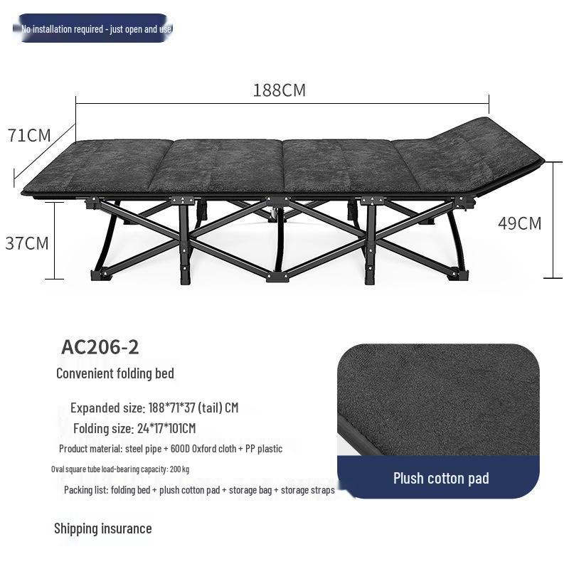 Compact Foldable Bed for Office, Camping, Outdoors - Stainless Steel, Portable, Free Shipping