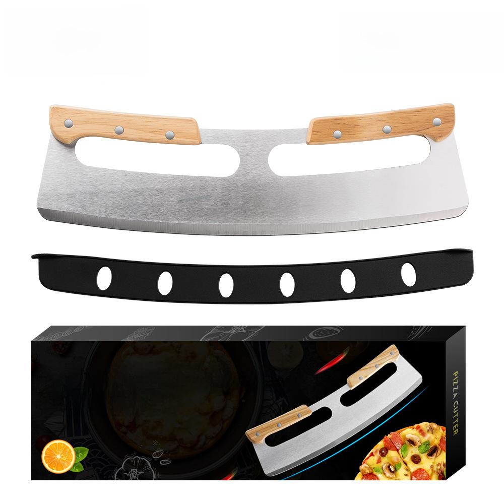 Upgrade Doppelgriff Pizzaschneider Holzgriff Halbkreis Pizza Steinmesser Edelstahl Pizzaschneider Brandneue Schutzhülle