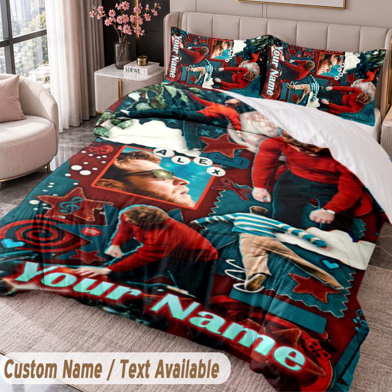 Custom Name Text 3Pcs Bedding Set Alex Warren Duvet Cover And Two Pillowcases