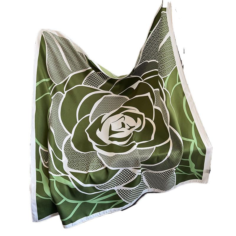 Korean Style Design Creative Floral Color-blocking Printed Scarf  Twill Square Scarf  Daily Matching Travel Photography Shawl