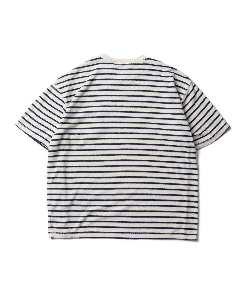 AMFEAST Striped Terry Pocket T-Shirt Navy