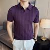 Sommer Herren V-Ausschnitt Poloshirt Hohlgestreiftes Jacquard Einfarbig Lässig Kurzarm Strick T-Shirt Herrenbekleidung