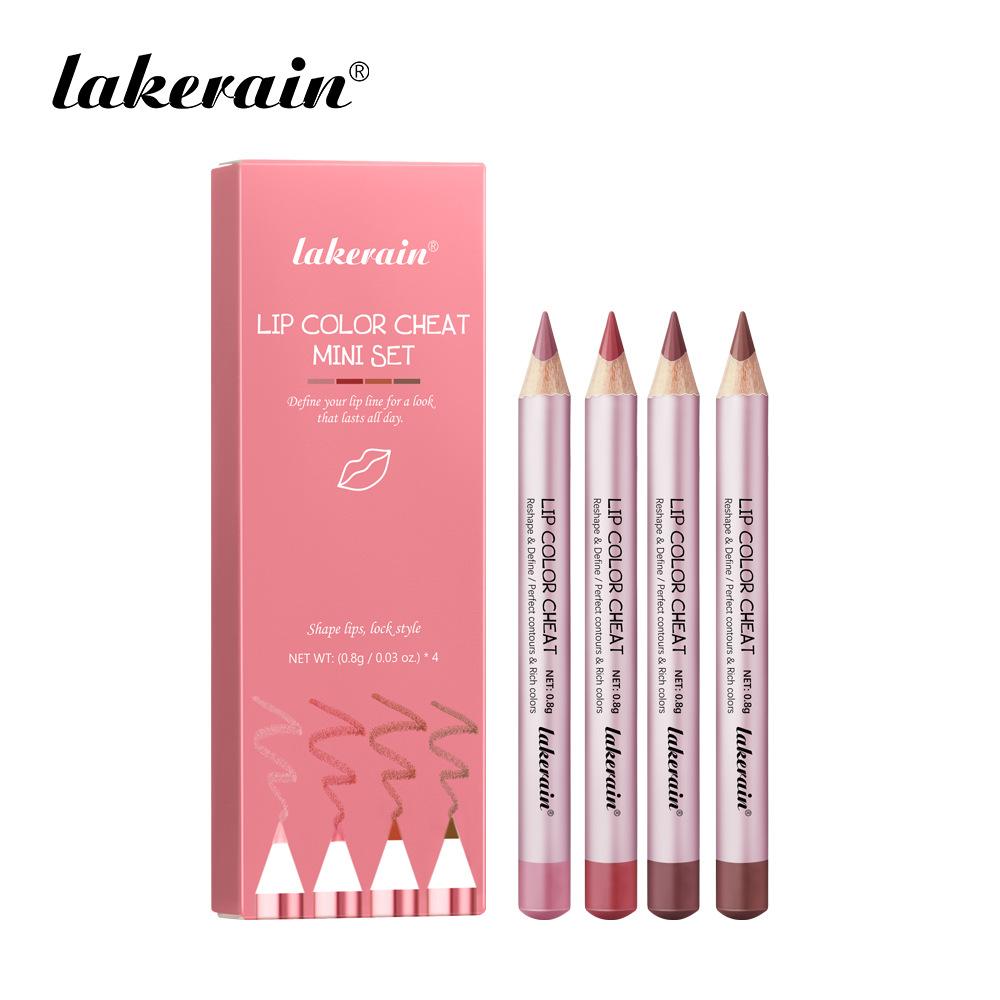 Mini Wooden Lip Pencil Slim Lipliner Plumping Lip Waterproof Long-lasting Creamy Matte Nude Brown Professional Contour Lip Liner