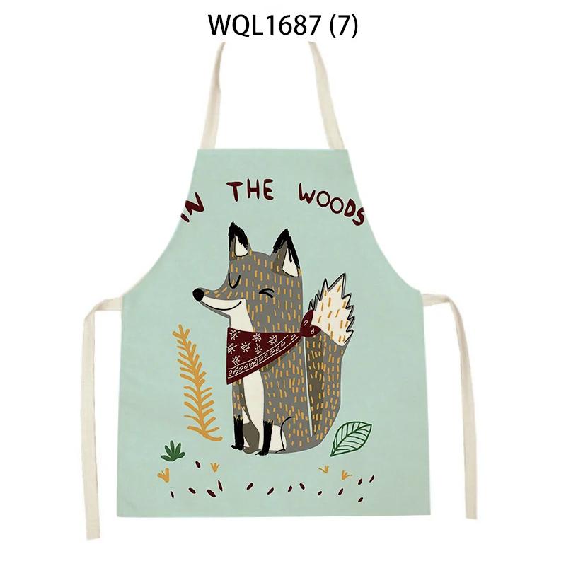 Cartoon Animal Fox Bear Pattern Kitchen Apron Woman Adult Kids Bibs Home Cooking Baking Cleaning Apron Kitchen Accessory
