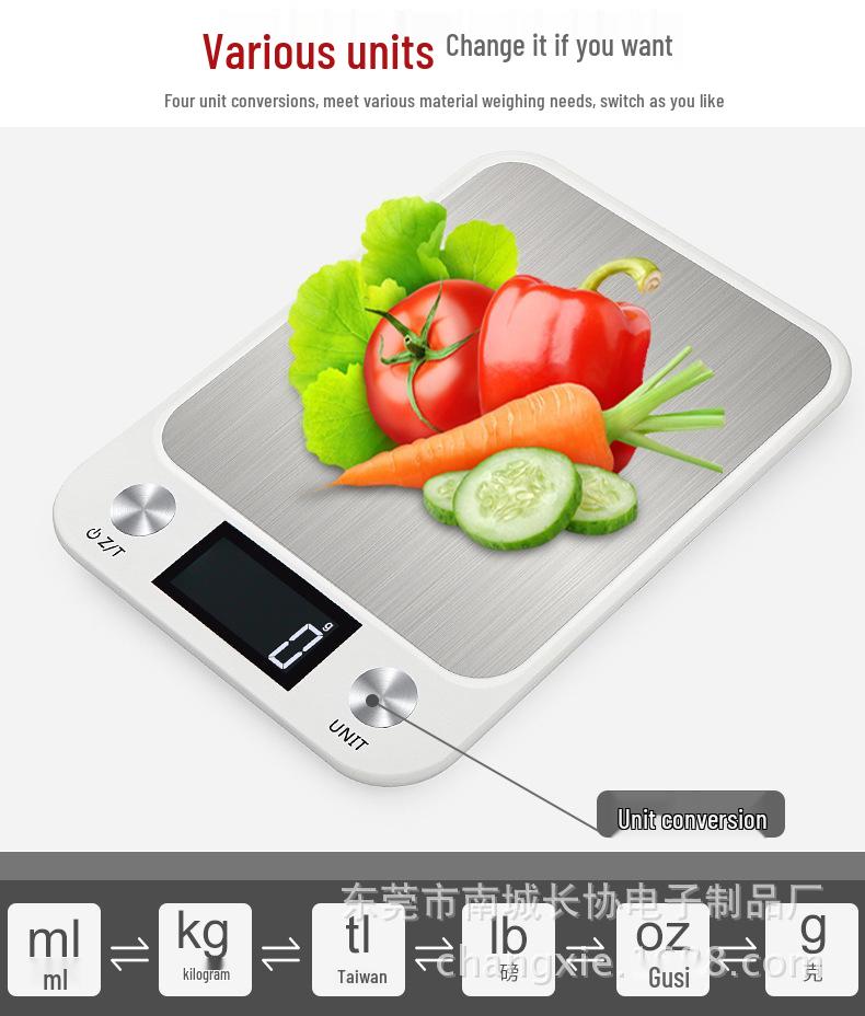 Rechargeable Stainless Steel Kitchen Scale, 5kg/10kg Capacity, Electronic Baking & Food Platform Scale
