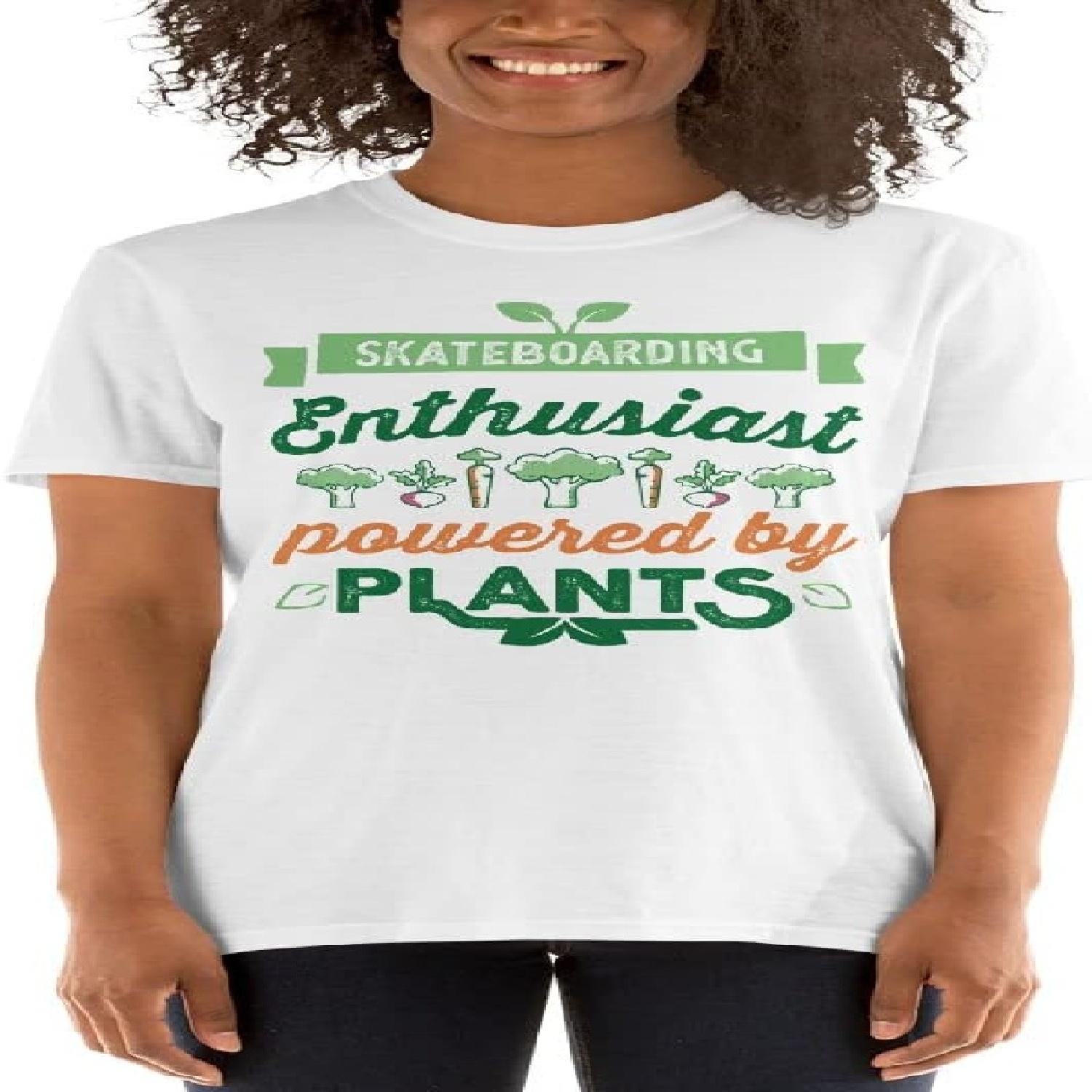 Qwerty Designs Skateboarding Enthusiast Powered by Plants Vegan Unisex Tshirt S