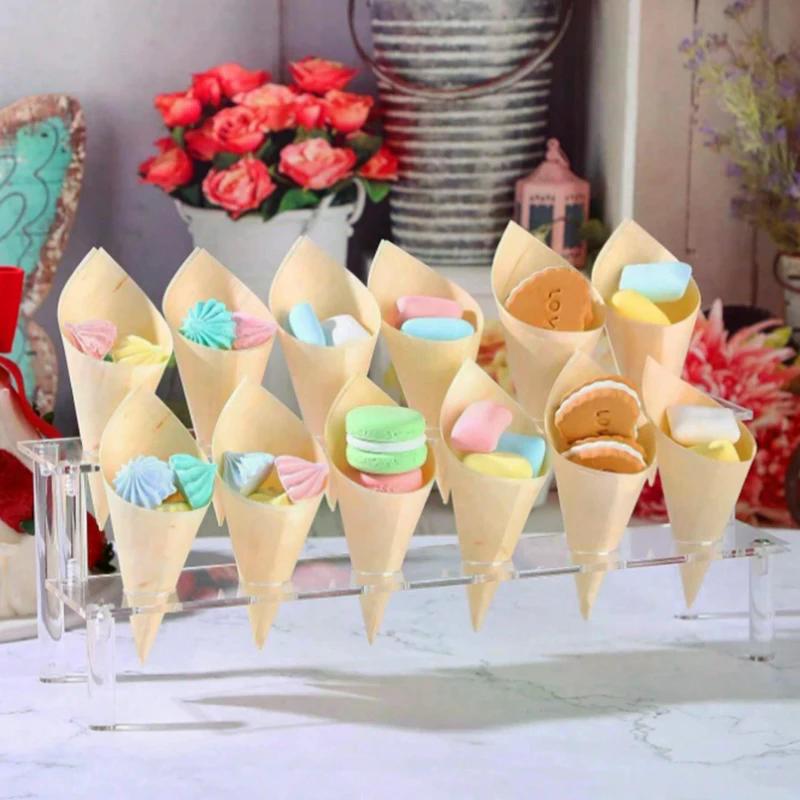 Trapezoidal Acrylic Ice Cream Cone Dessert Holder Tray Waffle Cone Display Stand Storage Rack Wedding Party Food Baking Tools