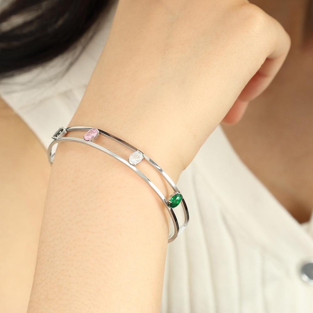 Chinese Zircon Fashion High Sense Simple Personality Gold Retro Light Luxury Temperament Titanium Steel Bracelet Gold Open