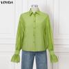 VONDA Women Lapel Neck Long Sleeve Semi-Sheer Thin Casual Shirts Blouse