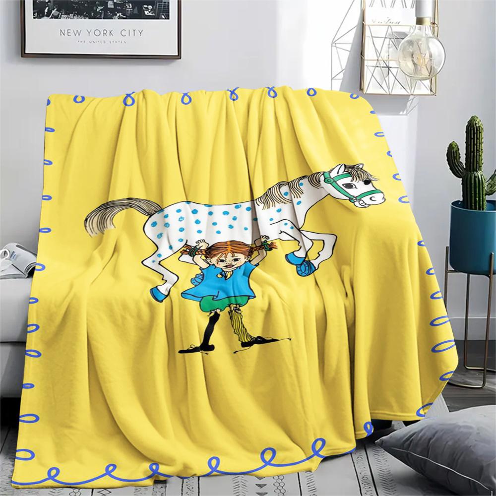1PC Pippi Longstocking Patterned Flannel Blanket Suitable For All Seasons for Home Decor Warmth and Comfort Gifts Holiday Present