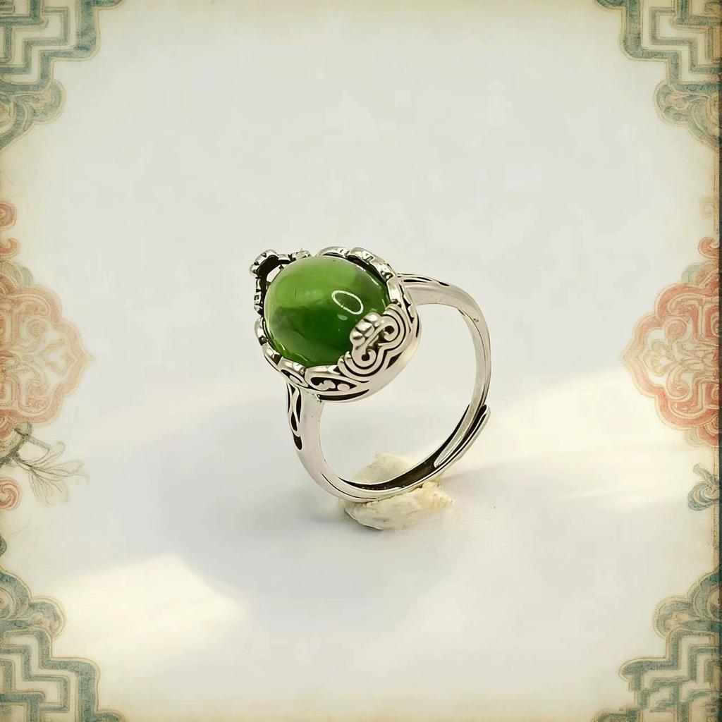 Retro Ethnischer Stil Thai Silber Hohl Verwelkte Rebe Grüner Zirkon Verstellbare Ringe Für Frauen Mode Neuer Schmuck Geschenk